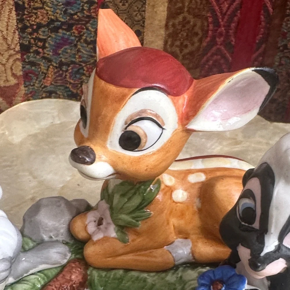 Vtg Walt Disney Productions Bambi Thumper & Flower with Frog Porcelain Figurine